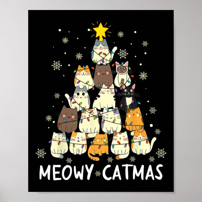 Meowy Catmas Cat Christmas Tree Xmas Girls Boys Fu Poster (Front)