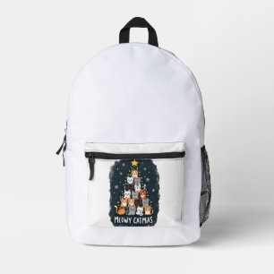 Meowy Catmas Cat Christmas Tree Xmas Girls Boys Fu Printed Backpack