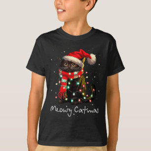 Meowy Catmas Cat Christmas Tree Xmas Girls Boys Fu T-Shirt