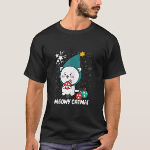 Meowy Catmas Cat Christmas Tree Xmas Girls Boys Fu T-Shirt