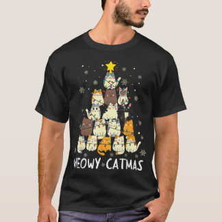 Meowy Catmas Cat Christmas Tree Xmas Girls Boys T-Shirt