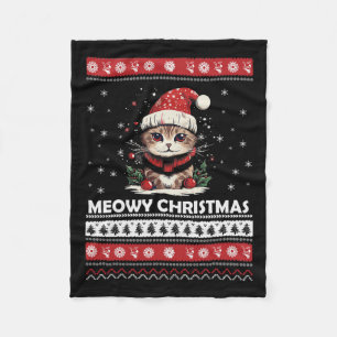 Meowy Catmas Cat Santa Christmas Kitten Xmas Ugly Fleece Blanket