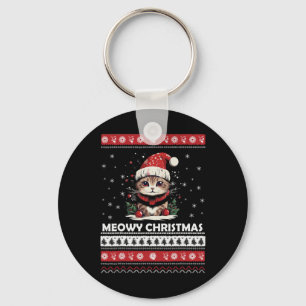 Meowy Catmas Cat Santa Christmas Kitten Xmas Ugly Keychain