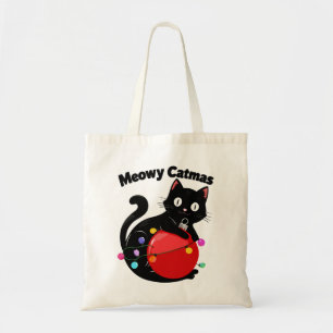 Meowy Catmas - Cat with Christmas ornament Tote Bag