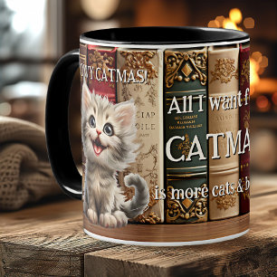 Meowy Catmas Cats and Books Christmas Coffee Mug