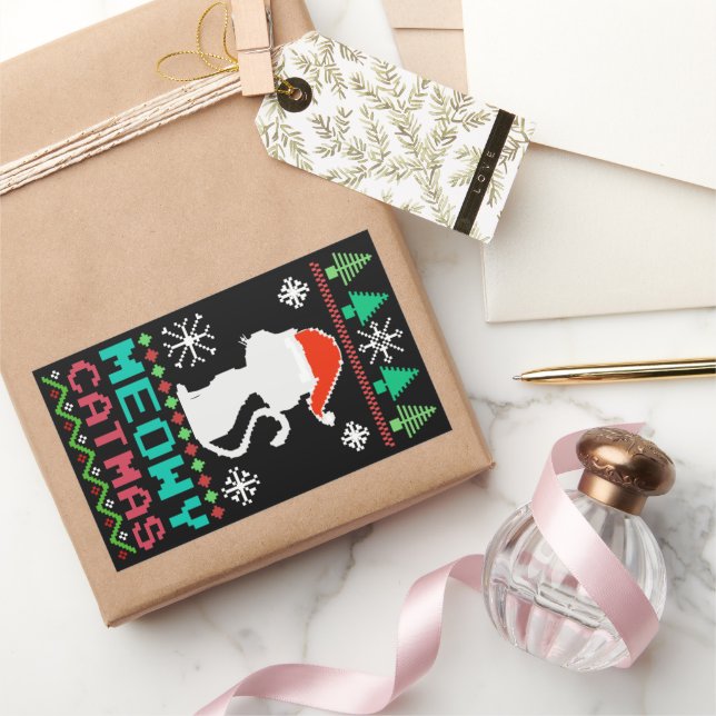 Meowy Catmas Christmas Santa Cat Ugly Sweater Sticker (Gifting)
