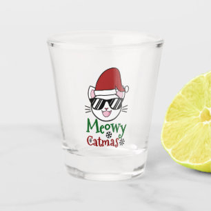 Meowy Catmas Christmas Santa Cat With Sunglasses Shot Glass