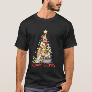 Meowy Catmas Cute Cat Christmas Tree Lights Xmas P T-Shirt