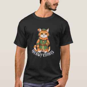 Meowy Catmas Cute Ginger Kitten in Elf Costume Mer T-Shirt