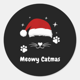 Meowy Catmas Cute Kitten Cats Santa Hat Christmas Classic Round Sticker
