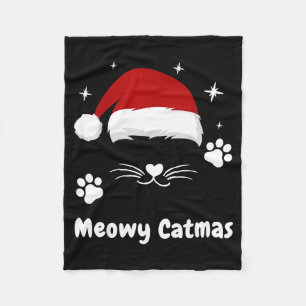 Meowy Catmas Cute Kitten Cats Santa Hat Christmas Fleece Blanket