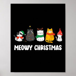 Meowy Catmas Cute Kitten Santa Hat Christmas Holid Poster