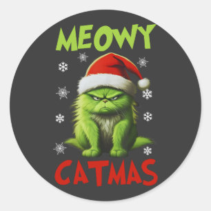 Meowy Catmas Funny Cat Christmas Gifts Cat Lovers Classic Round Sticker