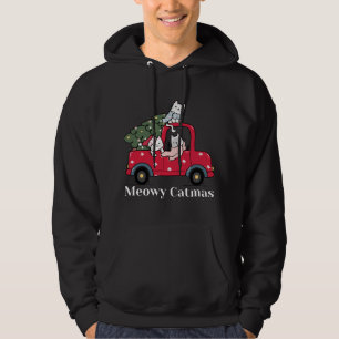 Meowy Catmas Funny Christmas Cat Red Truck Hoodie