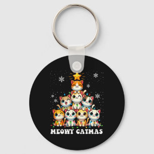 Meowy Catmas Funny Christmas Tree Lights Cute Cat Keychain