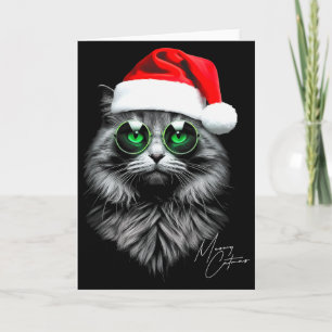 Meowy Catmas Funny Cool Xmas Cat Santa Hat Graphic Card