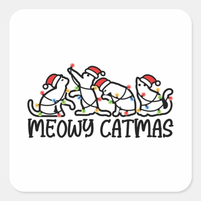 Meowy Catmas Funny Santa Cats Xmas Season Square Sticker (Front)