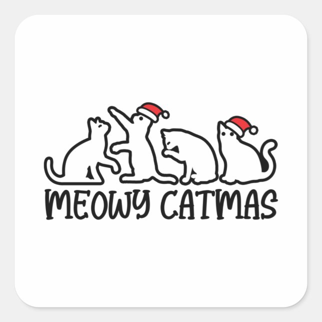 Meowy Catmas Funny Santa Cats Xmas Season Square Sticker (Front)