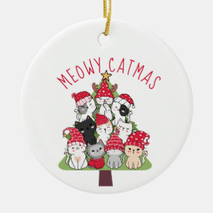 Meowy Catmas Kawaii Cat Christmas Tree Ceramic Ornament