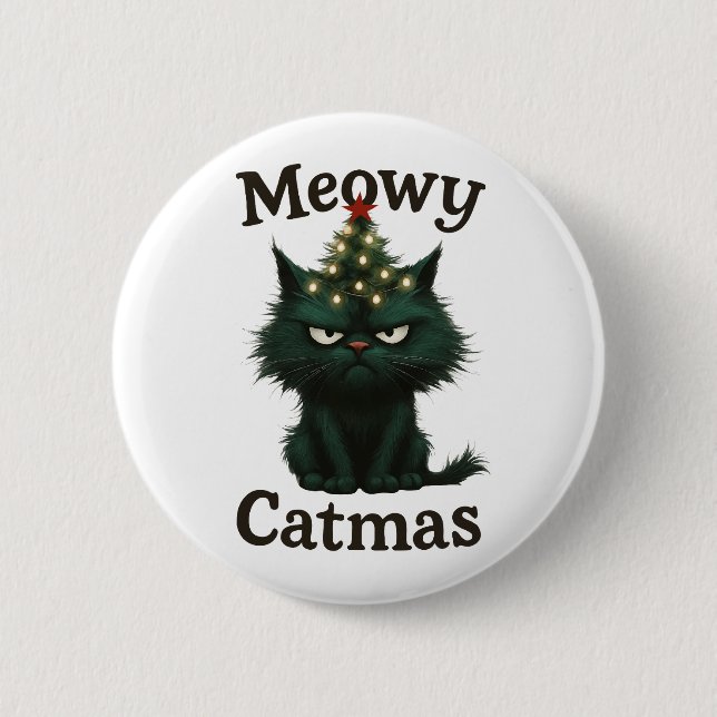 Meowy Catmas Moody cat 2 Inch Round Button (Front)