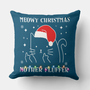 Meowy Catmas Mother Fluffer Funny Cat Christmas Throw Pillow