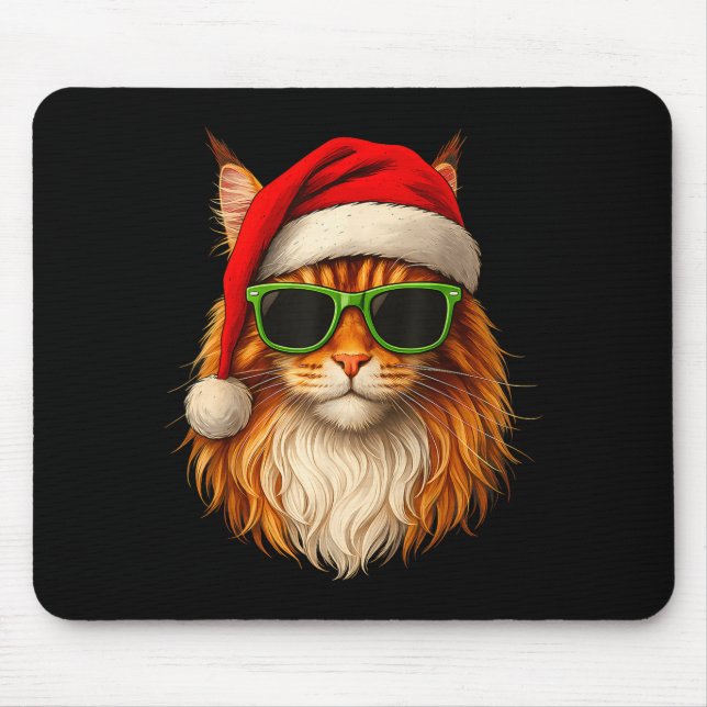 Meowy Catmas Santa Hat Maine Coon Cat Christmas Pa Mouse Pad (Front)