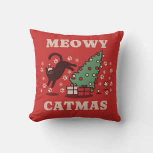 Meowy Catmas Throw Pillow