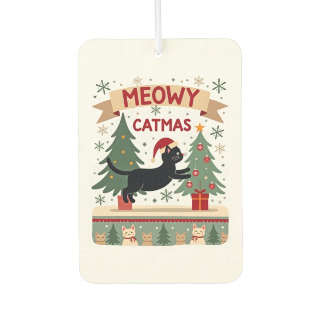 Meowy Catmas, Ugly Christmas Sweater, Cat Christma Air Freshener (Front)