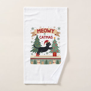 Meowy Catmas, Ugly Christmas Sweater, Cat Christma Hand Towel