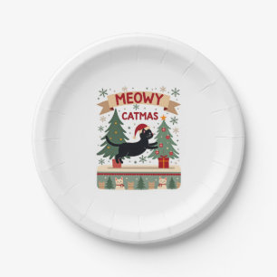 Meowy Catmas, Ugly Christmas Sweater, Cat Christma Paper Plate