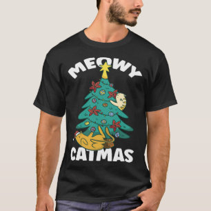 Meowy Catmas  Xmas Cat Christmas Tree for Kids Gir T-Shirt
