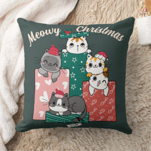Meowy Catmast Cute Christmas Cats Sweatshirt Throw Pillow