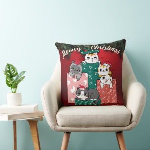 Meowy Catmast Cute Christmas Cats  Throw Pillow