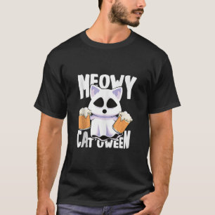 Meowy Catoween Funny Halloween Cute Cat Ghost Wome T-Shirt