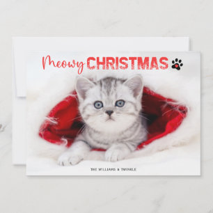 Meowy Christmas 3 Photo Cat Lover Pet Paw Print Ho Holiday Card