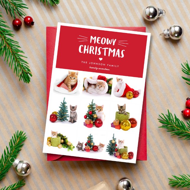 Meowy Christmas 9 Cat Photo Collage Christmas Card (Creator Uploaded)