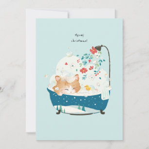 Meowy Christmas, a Kitty Cat Bubble Bath Thank You Card