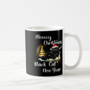 Meowy Christmas Black Cat Funny Santa Hat Happy Ne Coffee Mug