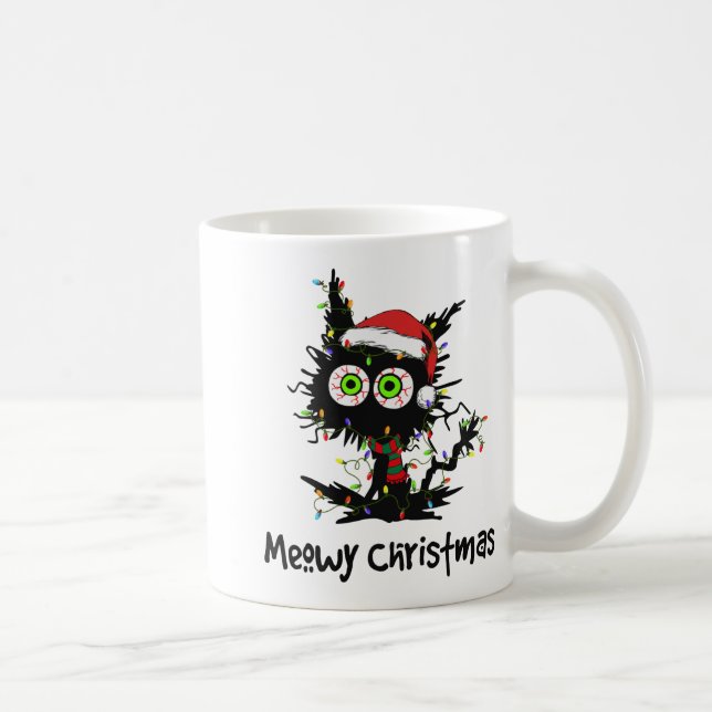 Meowy Christmas Black Cat Light Christmas Pyjamas  Coffee Mug (Right)