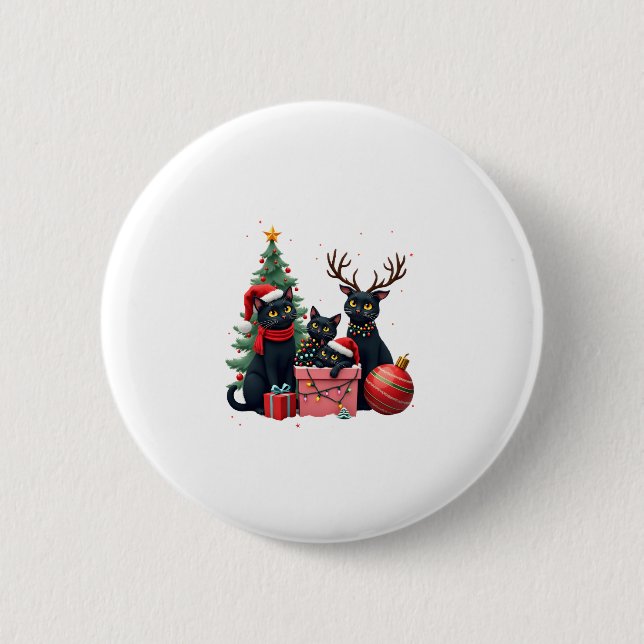 Meowy Christmas Black Cats Play Christmas Tree Lig 2 Inch Round Button (Front)