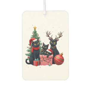Meowy Christmas Black Cats Play Christmas Tree Lig Air Freshener