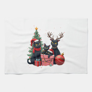 Meowy Christmas Black Cats Play Christmas Tree Lig Kitchen Towel