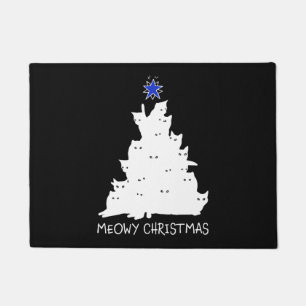 meowy christmas black shirt tree yellow star cat doormat