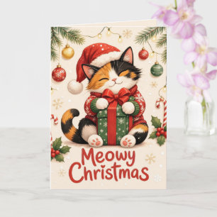 Meowy Christmas Calico Cat Greeting Card