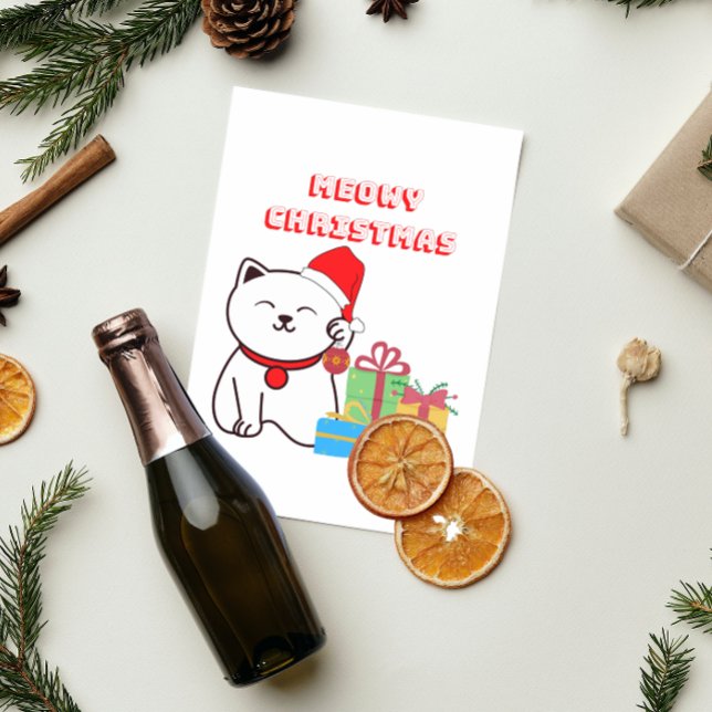 Meowy Christmas! Cartoon Cat Meow Christmas Design Postcard (Creator Uploaded)