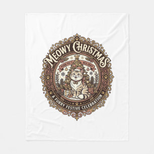 Meowy Christmas Cat Christmas Vintage Vector Art S Fleece Blanket