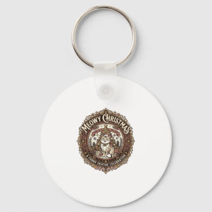 Meowy Christmas Cat Christmas Vintage Vector Art S Keychain