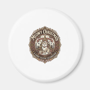 Meowy Christmas Cat Christmas Vintage Vector Art S Magnet