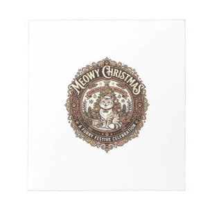 Meowy Christmas Cat Christmas Vintage Vector Art S Notepad