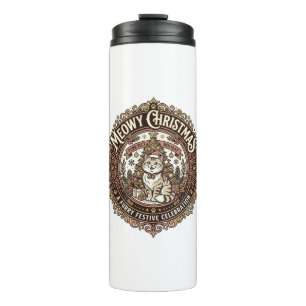 Meowy Christmas Cat Christmas Vintage Vector Art S Thermal Tumbler